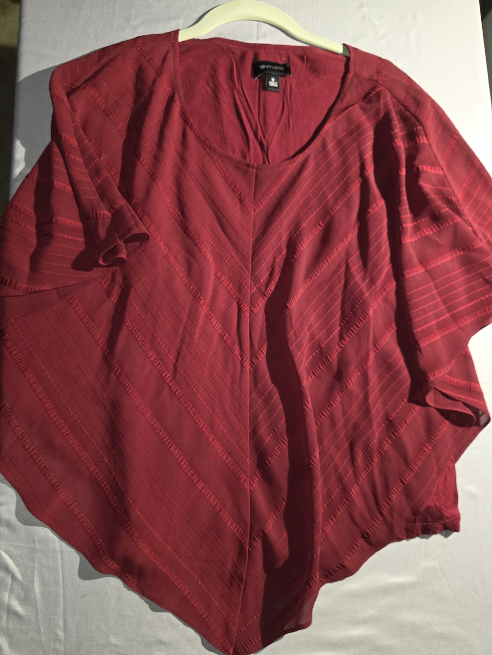 AB Studio Red Textured Scoop Neck Blouse